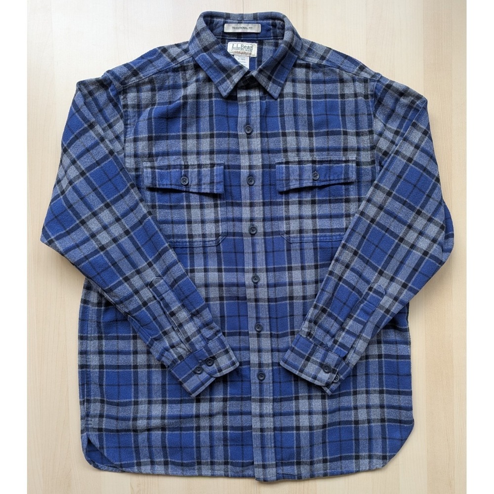 ll bean‎ chamois flannel shirt Blue Plaid Button Up